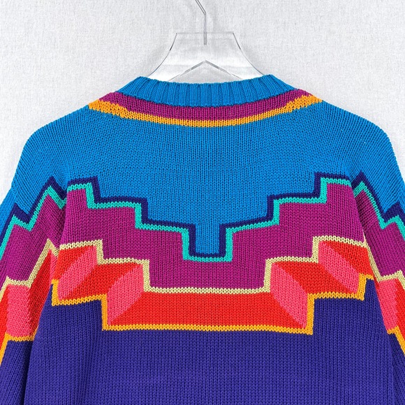 PERUVIAN CONNECTION Vintage Cardigan Sweater Womens Small Multi Cotton Geometric - Picture 4 of 16